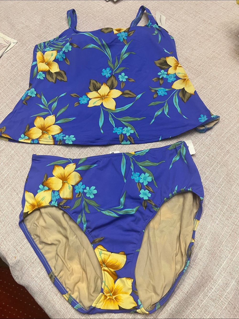 Blue Floral Tankini One-Piece Swimsuit by